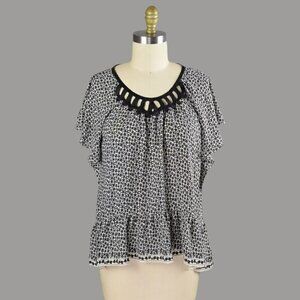 MAX STUDIO FLORAL CUT OUT FRONT PEPLUM BLOUSE TOP